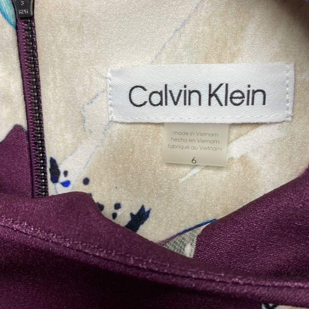 Calvin Klein $134 Plum Floral Petal Sleeve Midi Dress CD8CG1TC Size 6 NWT - Picture 7 of 8